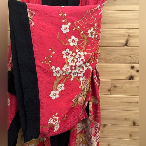 Vintage Soma Size Medium Silk Pink Floral Japanese Kimono Style Robe - Picture 2 of 14